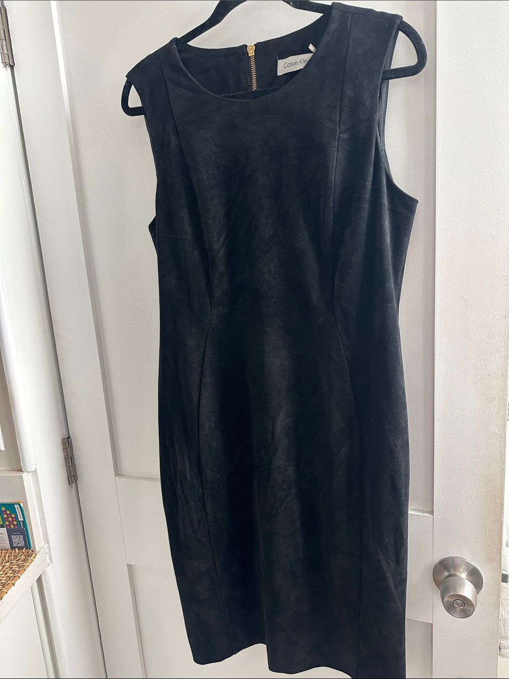 Calvin Klein Black Faux Suede Sleeveless Sheath Dress